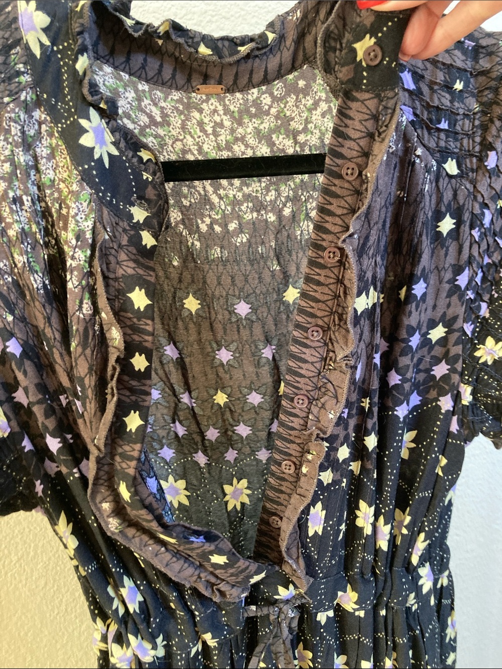 Free People Bohemian Floral Maxi Dress in Black and Purple - Picture 2 of 3